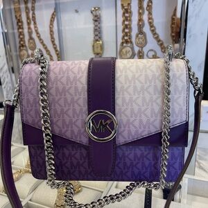 Michael Kors Greenwich Sm Color-Block Sign Logo Flap Crossbody XBODY
Dk Purple